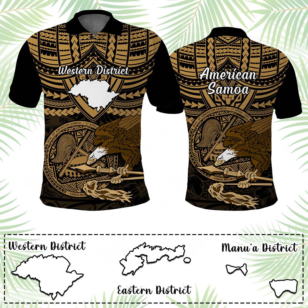 Custom American Samoa Polo Shirt Coat Of Arms With Districts Map Polynesian Pattern