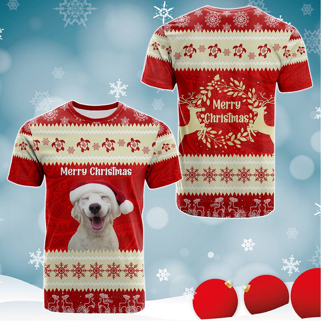 Custom Photo Polynesia T Shirt Xmas Vibes Polynesian Pattern