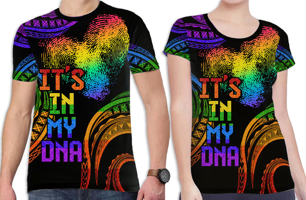 Personalised It's in my DNA Polynesian Valentine Day Couple T Shirt Fingerprint with Color Pride Flag LT9 - Polynesian Pride