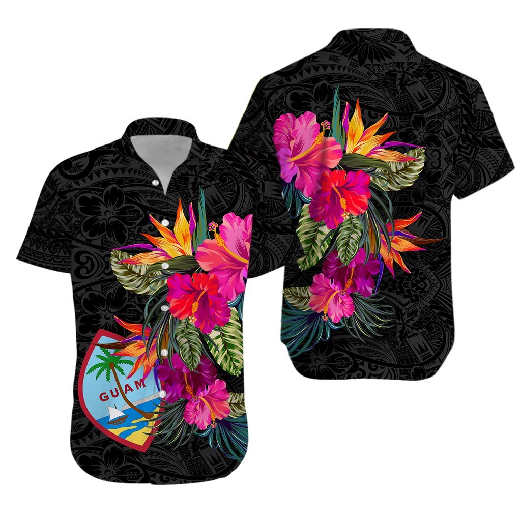 Guam Polynesian Hibiscus Matching Dress and Hawaiian Shirt LT12 No Dress Blue - Polynesian Pride