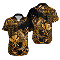 Polynesian Matching Dress and Hawaiian Shirt Hawaii Kakau Kanaka with Tribal Hammerhead Shark Gold LT14 - Polynesian Pride