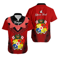 Personalised Tonga Heilala Flowers Matching Dress and Hawaiian Shirt Tongan Ngatu Black LT14 No Dress Red - Polynesian Pride