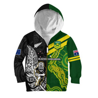 (Custom Personalised) Australia Kangaroos And All Black Rugby Hoodie KID Aboriginal Mix NZ Maori Fern LT14