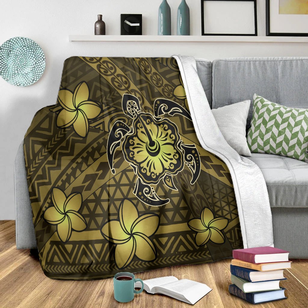 Hawaii Mix Polynesian Turtle Plumeria Premium Blankets Yellow - Polynesian Pride