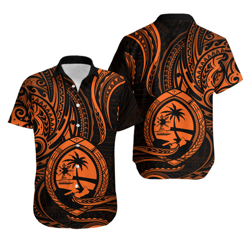 Polynesian Matching Dress and Hawaiian Shirt Guam Coat of Arms with Polynesian Tribal Tattoo Orange Version LT9 - Polynesian Pride