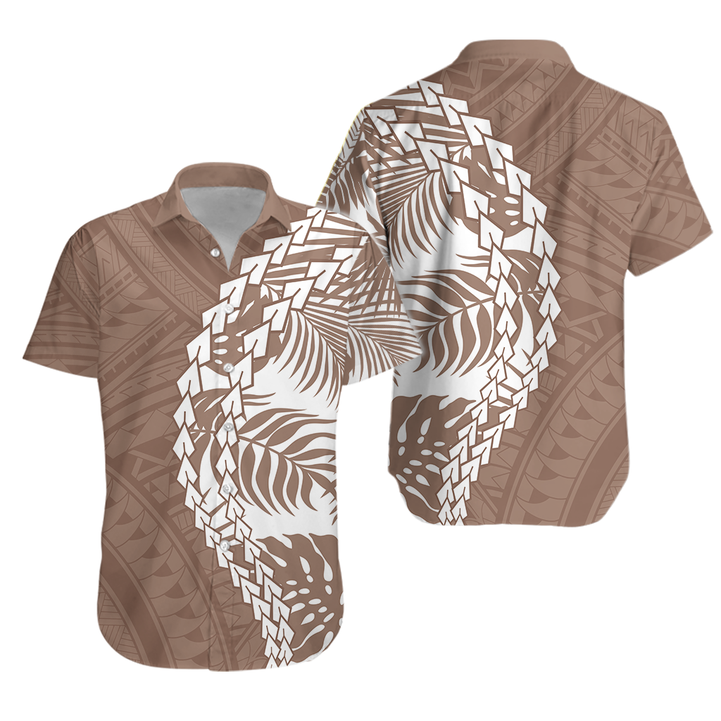 Polynesian Tribal Couples Matching Hawaiian Outfits Combo Long Sleeve Dress And Hawaiian Shirt - Tropical Brown LT7 - Polynesian Pride