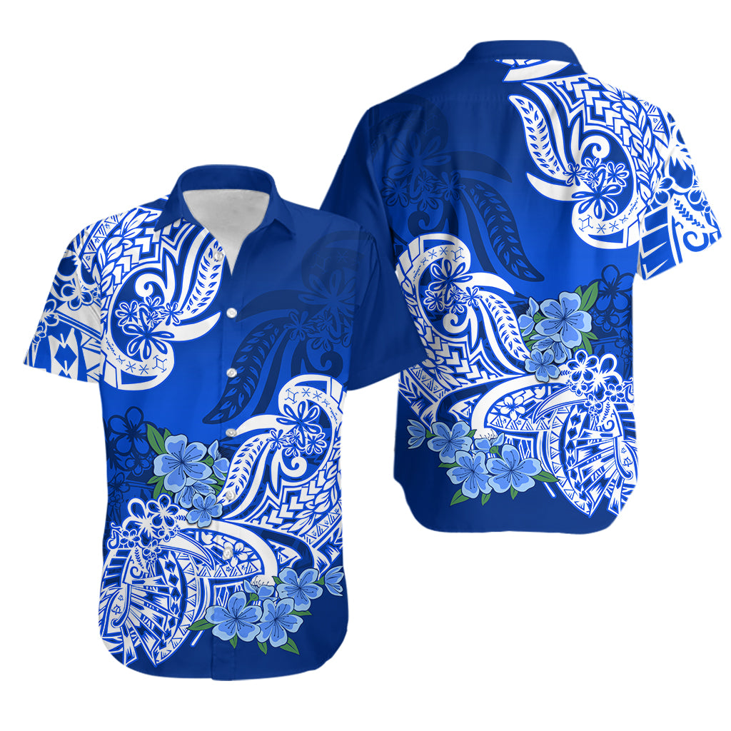 Polynesian Matching Couples Outfit Floral Tribal Combo Long Sleeve Dress And Hawaiian Shirt Blue LT9 - Polynesian Pride