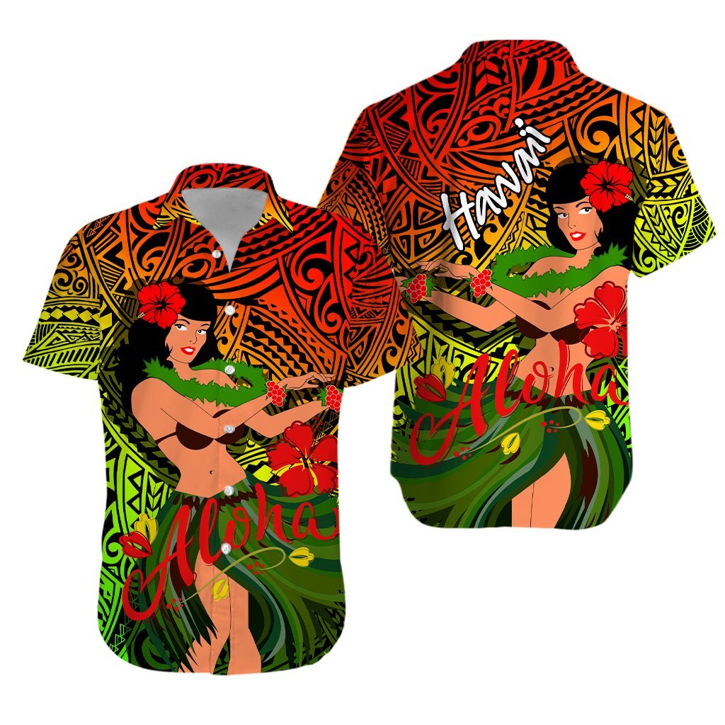 Hawaii Hula Girl Reggae Hawaiian Shirt - LT2 Unisex REGGAE - Polynesian Pride
