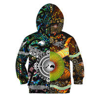 Custom New Zealand Australia Hoodie for Kid Maori and Aboriginal Together Paua Shell, Custom Text and Number LT8 - Polynesian Pride