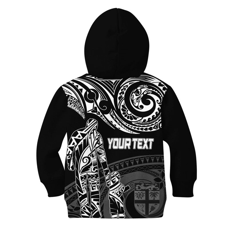 Personalised Polynesian Father's Day Hoodie KID Dad & Kid - Fiji LT7 Zip Hoodie Black - Polynesian Pride