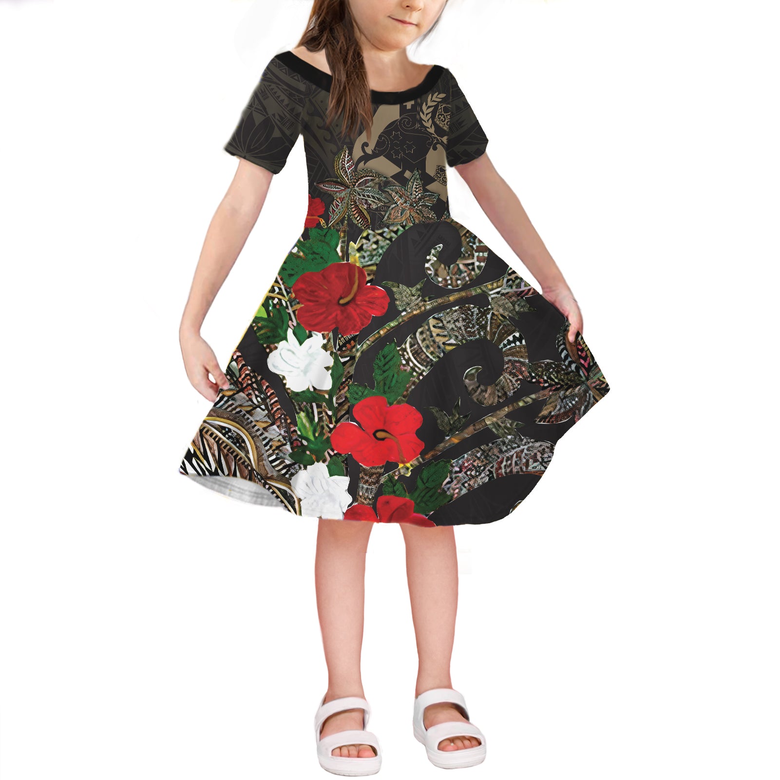 Polynesian Pride Dress - Tonga Hibiscus Tapa Kupesi Dress KID LT7 KID Art - Polynesian Pride