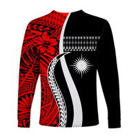 Marshall Islands Long Sleeve Shirt Simple Pattern Version Red LT13 - Polynesian Pride