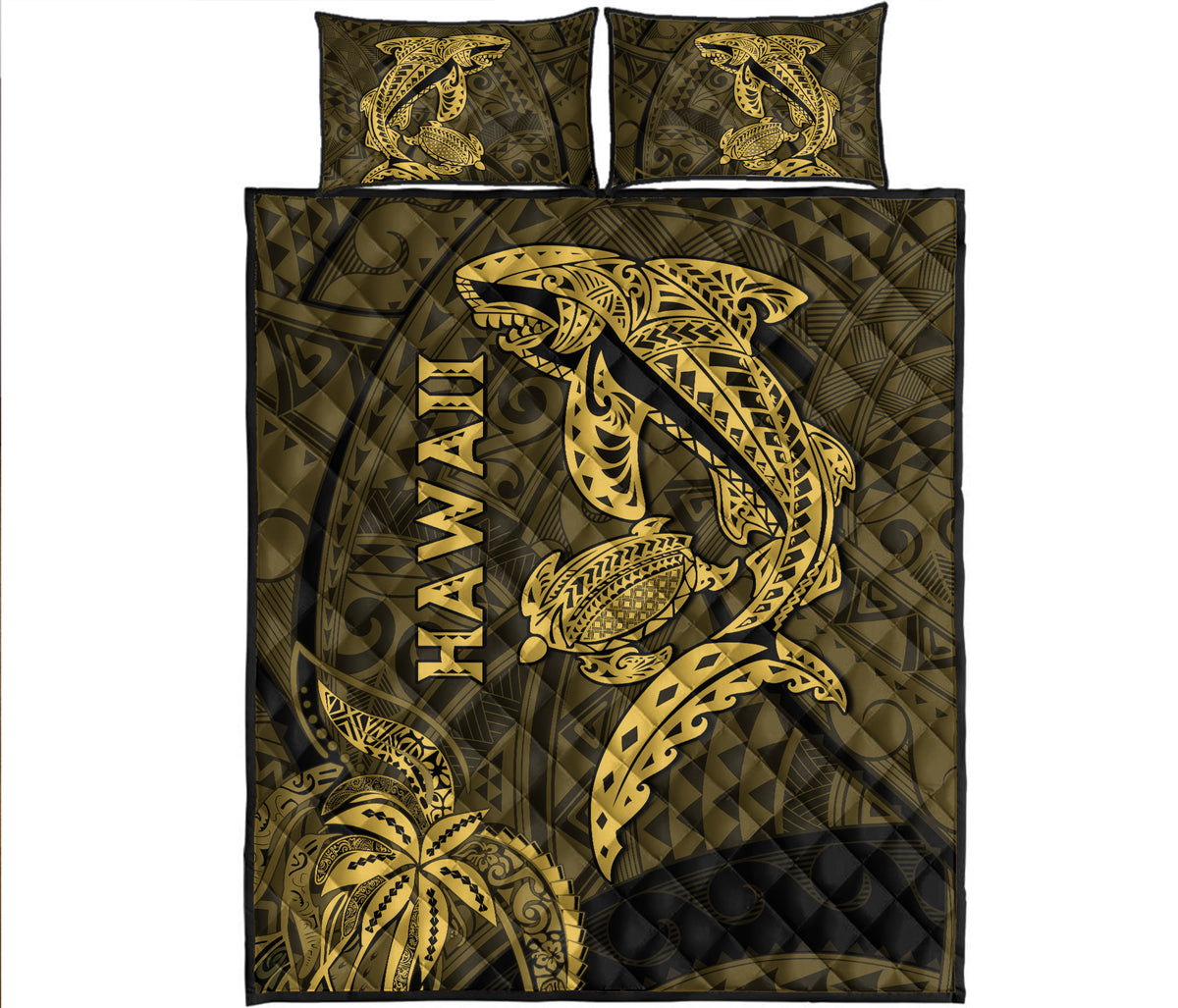 hawaii-shark-and-turtle-quilt-bed-set-with-gold-kakau