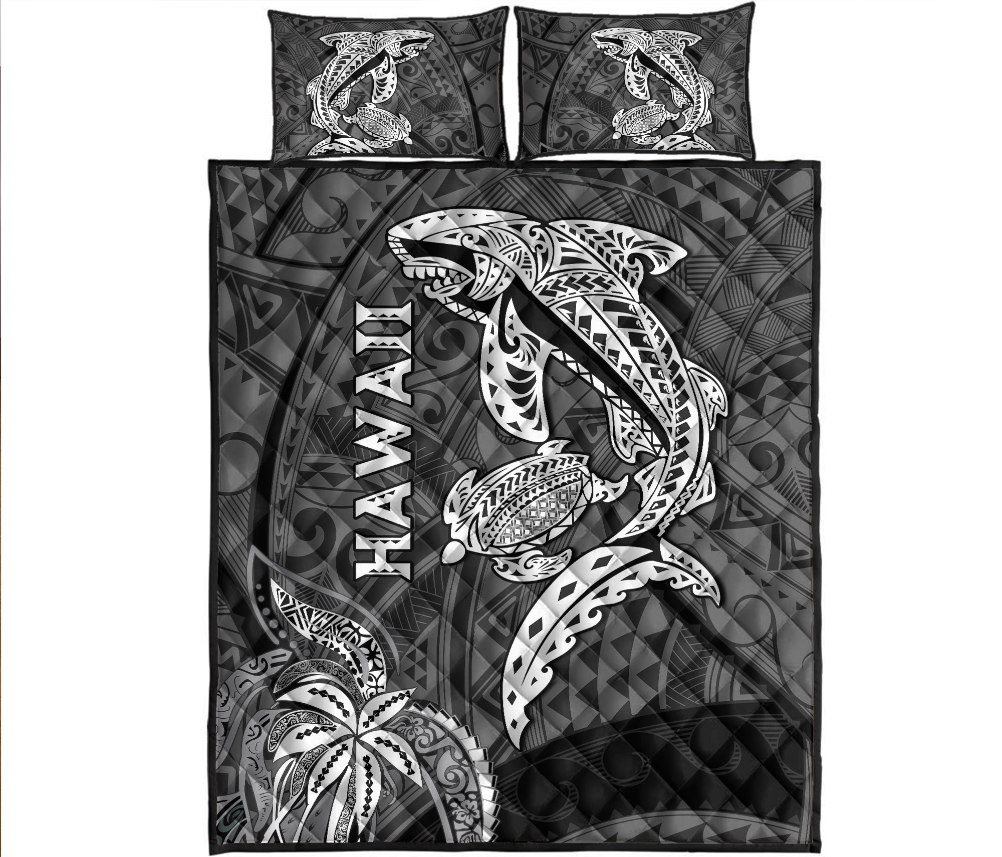 hawaii-shark-and-turtle-quilt-bed-set-with-black-kakau