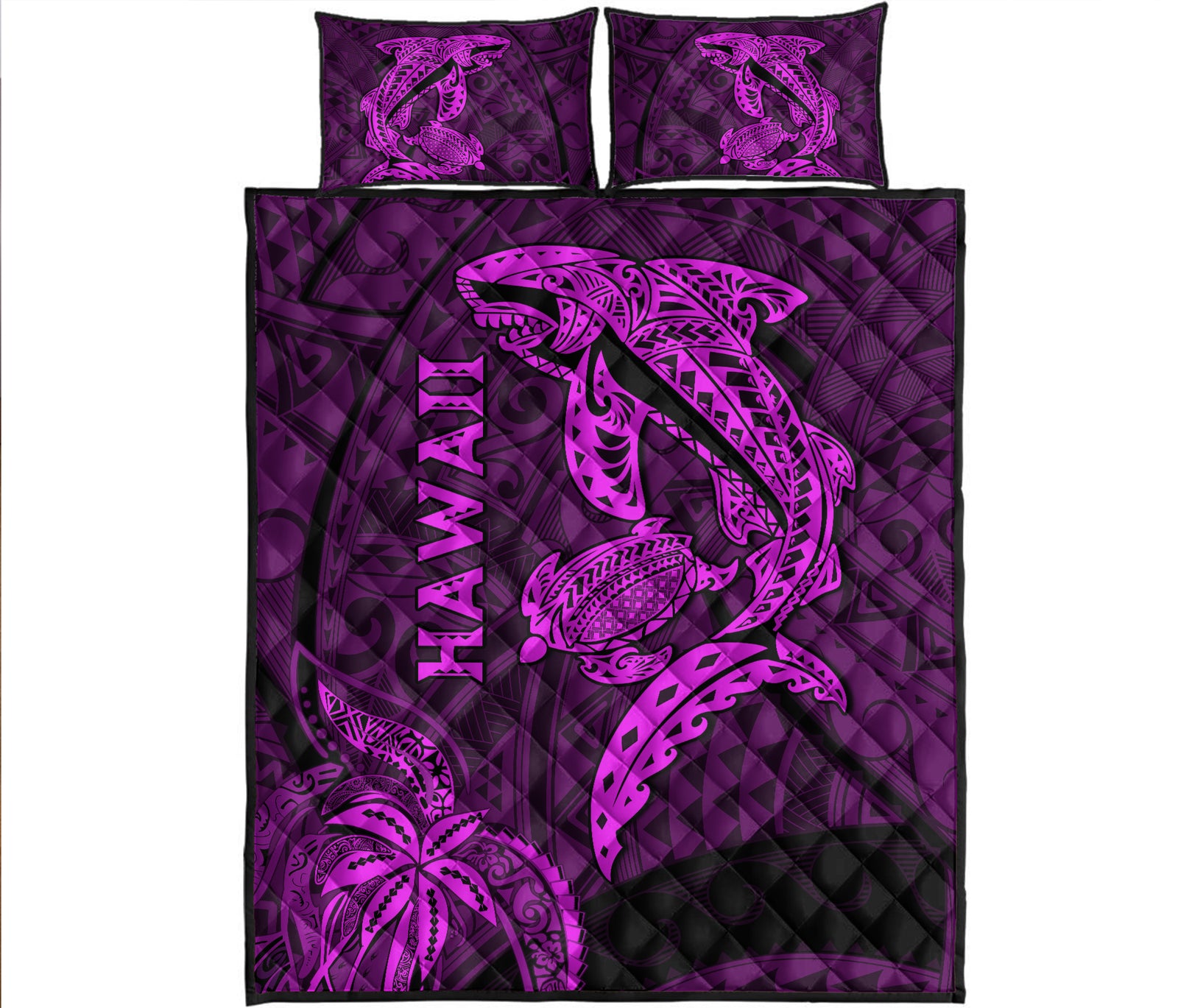 hawaii-shark-and-turtle-quilt-bed-set-with-purple-kakau