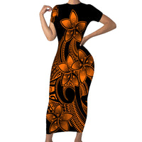 Polynesian Pride Plumeria Flowers Short Sleeve Body Long Dress Polynesian Tribal Gold Vibe LT9 Long Dress Gold - Polynesian Pride