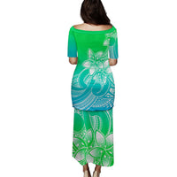 Polynesian Pride Plumeria Flowers Puletasi Dress Polynesian Tribal Gradient Green LT9 - Polynesian Pride
