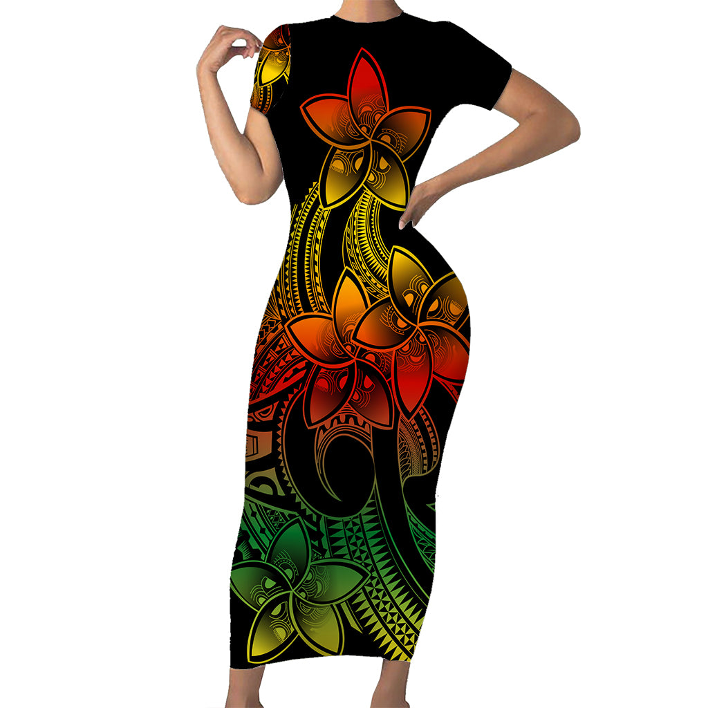 Polynesian Pride Plumeria Flowers Short Sleeve Body Long Dress Polynesian Tribal Reggae Vibe LT9 Long Dress Reggae - Polynesian Pride
