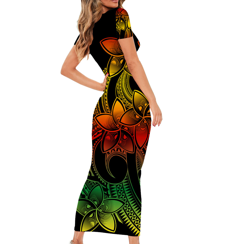 Polynesian Pride Plumeria Flowers Short Sleeve Body Long Dress Polynesian Tribal Reggae Vibe LT9 - Polynesian Pride
