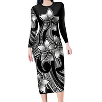 Polynesian Couple Outfits Plumeria Flowers Couples Bodycon Dress Hawaiian Shirt Polynesian Tribal White Vibe LT9 - Polynesian Pride