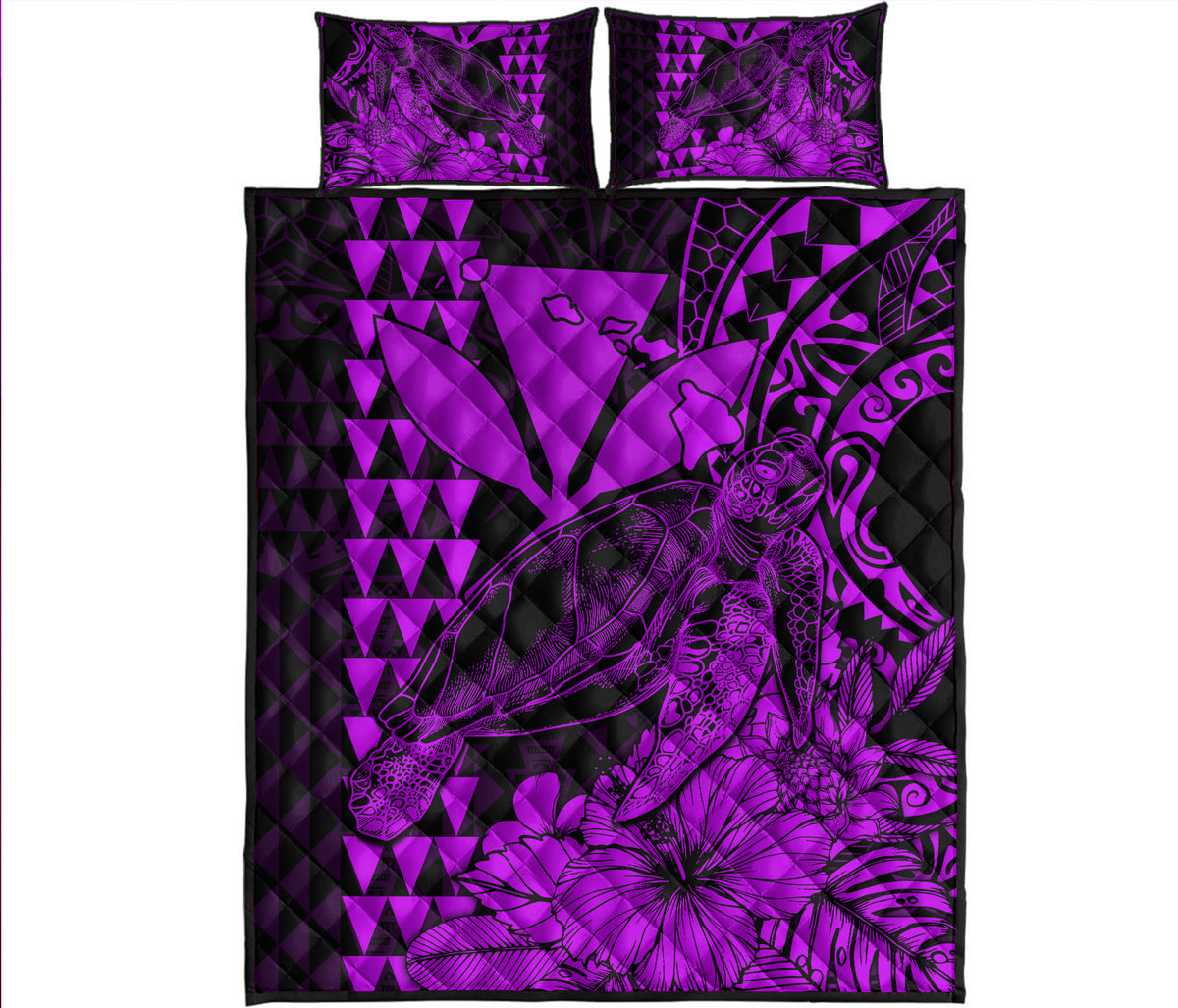 Hawaii Sea Turtle Quilt Bed Set Polynesia Kakau with Kanaka Maoli Purple LT9 Purple - Polynesian Pride