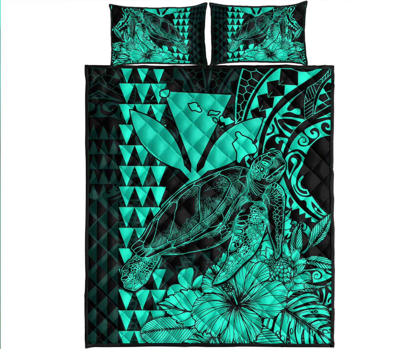 Hawaii Sea Turtle Quilt Bed Set Polynesia Kakau with Kanaka Maoli Turquoise LT9 Turquoise - Polynesian Pride