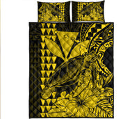 Hawaii Sea Turtle Quilt Bed Set Polynesia Kakau with Kanaka Maoli Yellow LT9 Yellow - Polynesian Pride