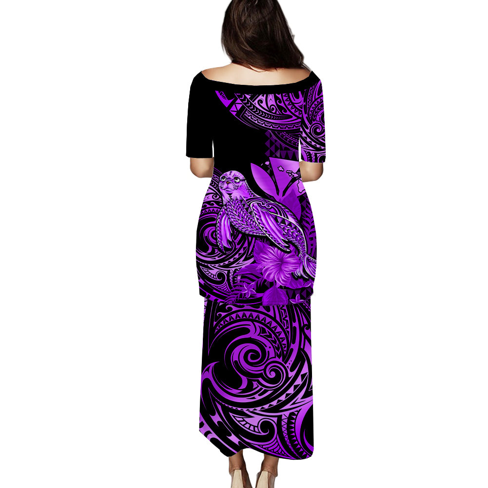 Matching Outfit For Couples Hawaii Monk Seal Puletasi Dress and Hawaiian Shirt Polynesian Kakau With Kanaka Purple LT14 - Polynesian Pride