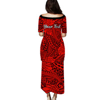 Personalised Hawaii Matching Couple Outfits For Vacation Puletasi Dress and Hawaiian Shirt Red Polynesian Tribal Art LT14 - Polynesian Pride