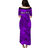 Personalised Hawaii Matching Couple Outfits For Vacation Puletasi Dress and Hawaiian Shirt Purple Polynesian Tribal Art LT14 - Polynesian Pride