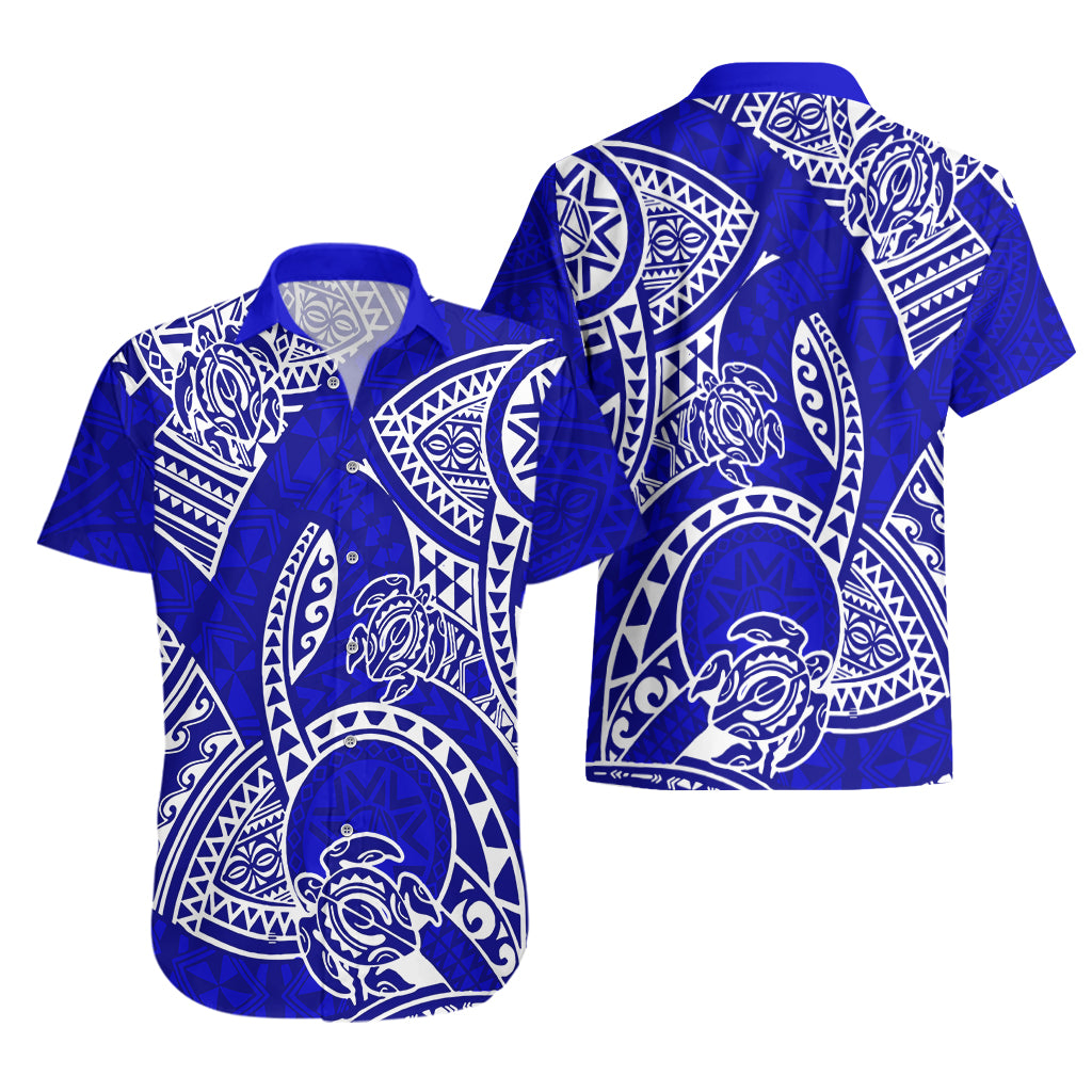 Couples Matching Hawaiian Outfits Couples Long Dress and Hawaiian Shirt Hawaiian Tribal Honu Blue Version LT14 - Polynesian Pride