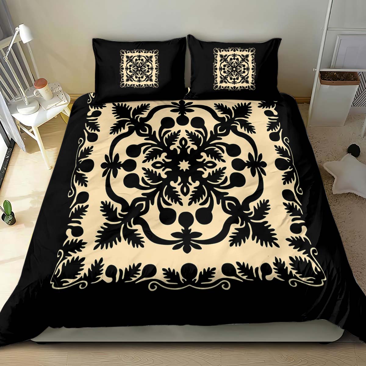 Hawaii Bedding Set Royal - Black And Beige Ver 1