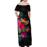 Tuvalu Hibiscus Polynesian Tribal Women Off Shoulder Long Dress - LT12 - Polynesian Pride