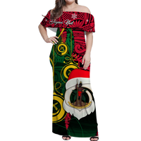 Vanuatu Christmas - Joyeux Nol Santas God Yumi Off Shoulder Long Dress - LT2 Women PURPLE - Polynesian Pride