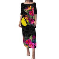 New Caledonia Hibiscus Polynesian Tribal Puletasi Dress - LT12 Long Dress Black - Polynesian Pride