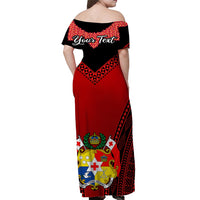 Personalised Tonga Heilala Flowers Off Shoulder Long Dress Tongan Ngatu Black Special Verison LT14 - Polynesian Pride
