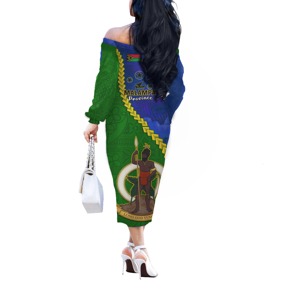Vanuatu Malampa Province Off Shoulder Long Sleeves Dress Turtle Sand Drawing Unique Tapa LT14 - Polynesian Pride
