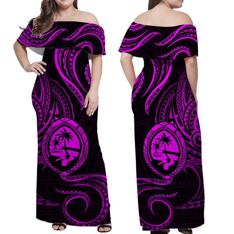 Polynesian Matching Dress and Hawaiian Shirt Guam Coat of Arms with Polynesian Tribal Tattoo Purple Version LT9 - Polynesian Pride