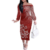 Hawaii Summer Couples Matching Outfits Combo Long Sleeve Dress Mix Polynesian Red LT6 - Polynesian Pride