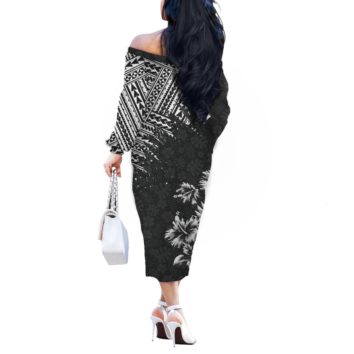 Hawaii Summer Couples Matching Outfits Combo Long Sleeve Dress Mix Polynesian Black LT6 - Polynesian Pride