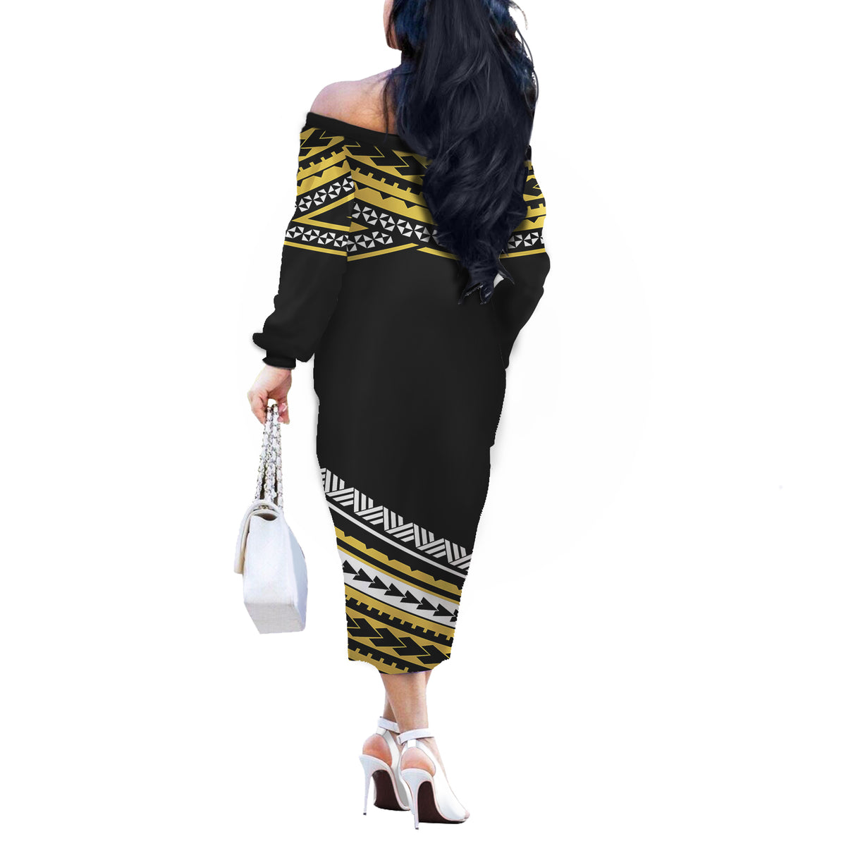 Polynesian Couples Matching Outfits Combo Long Sleeve Dress Simple Gold No.2 LT6 - Polynesian Pride