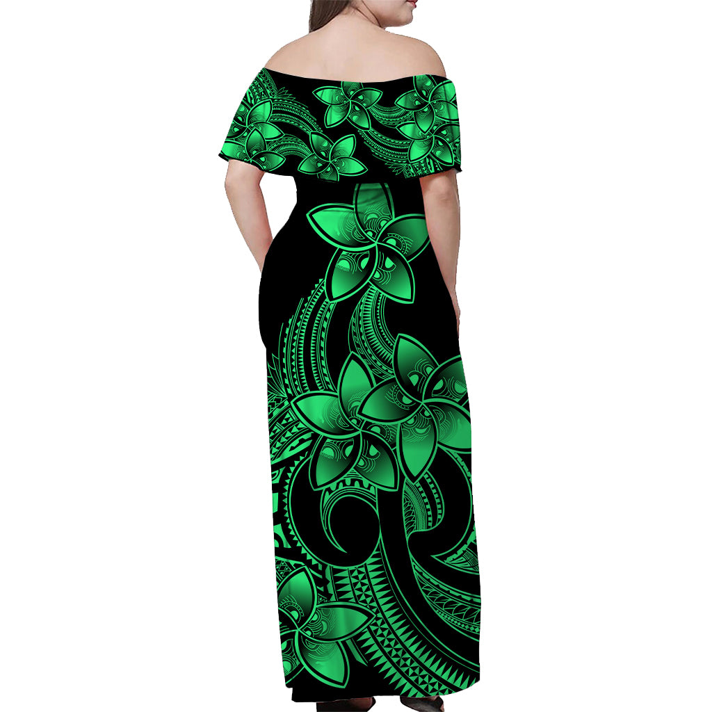 Polynesian Matching Outfit For Family Plumeria Flowers Long Dress Hawaiian Shirt Polynesian Tribal Green Vibe LT9