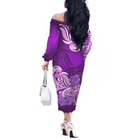 Polynesian Floral Tribal Off Shoulder Long Sleeves Dress Purple LT9 - Polynesian Pride