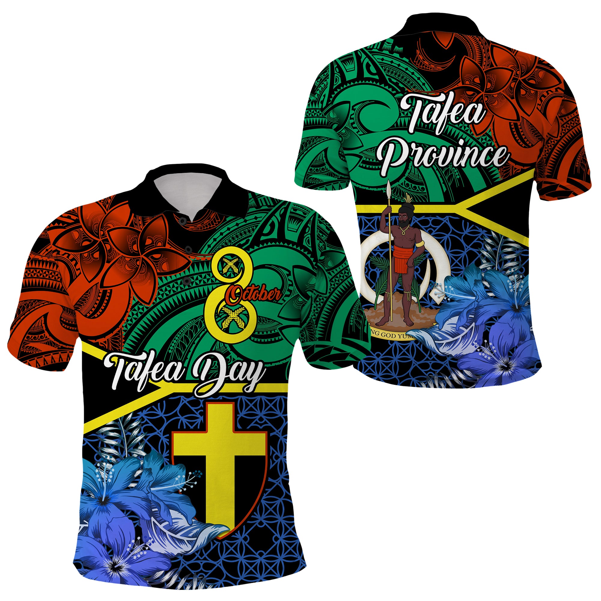 Vanuatu Tafea Day Polo Shirt with Sand Drawing LT9 Black - Polynesian Pride