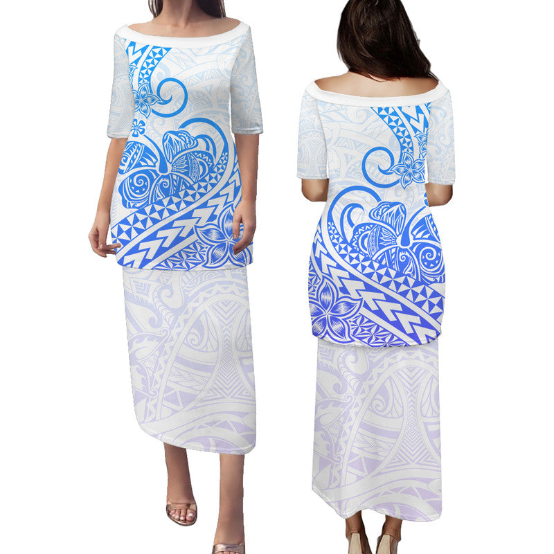 Polynesian Tribal Tattoo Retro Puletasi Dress Gradient 04 Screen Color LT9 Long Dress Gradient - Polynesian Pride
