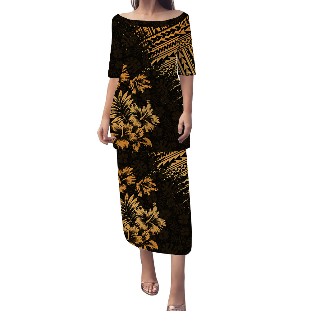 Hawaii Summer Puletasi Dress Mix Polynesian Gold LT6 Long Dress Gold - Polynesian Pride