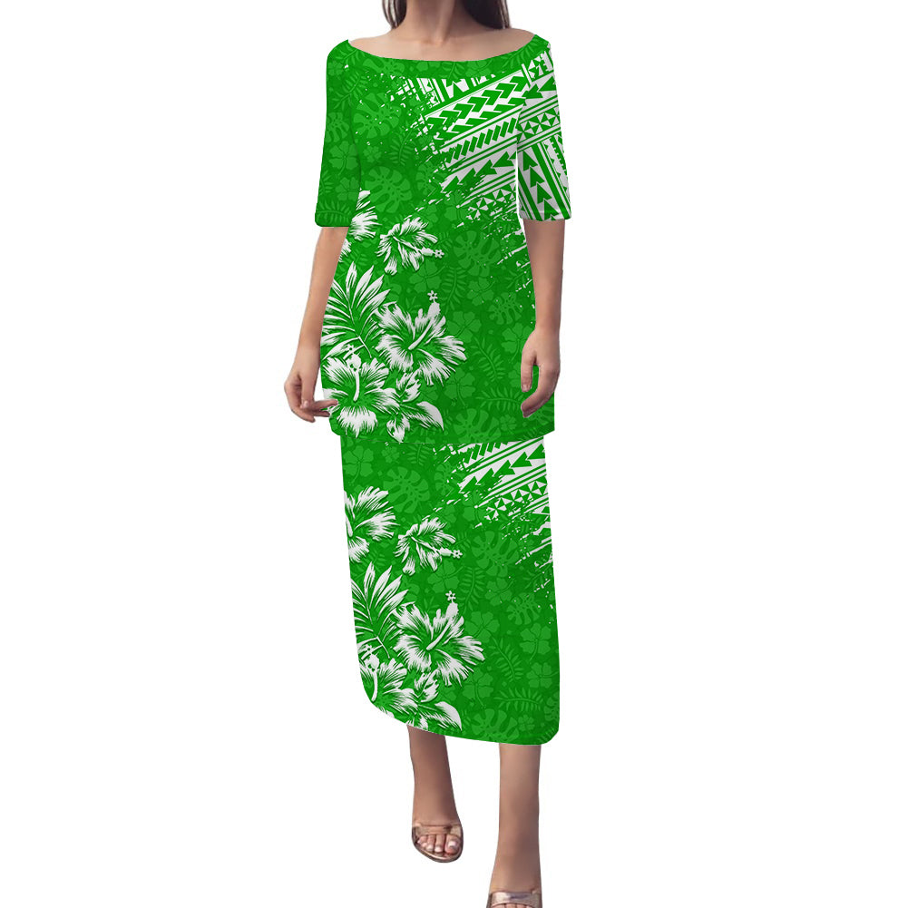 Hawaii Summer Puletasi Dress Mix Polynesian Green LT6 Long Dress Green - Polynesian Pride