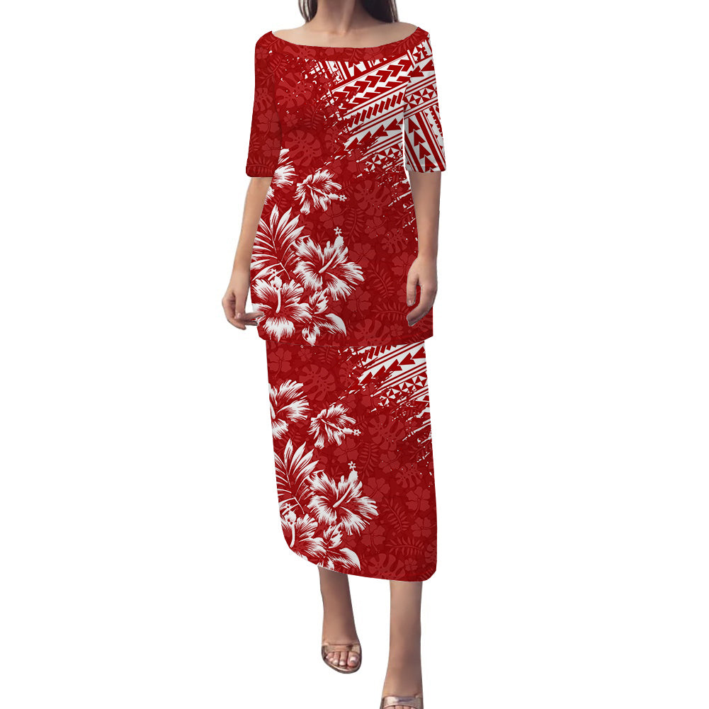 Hawaii Summer Puletasi Dress Mix Polynesian Red LT6 Long Dress Red - Polynesian Pride