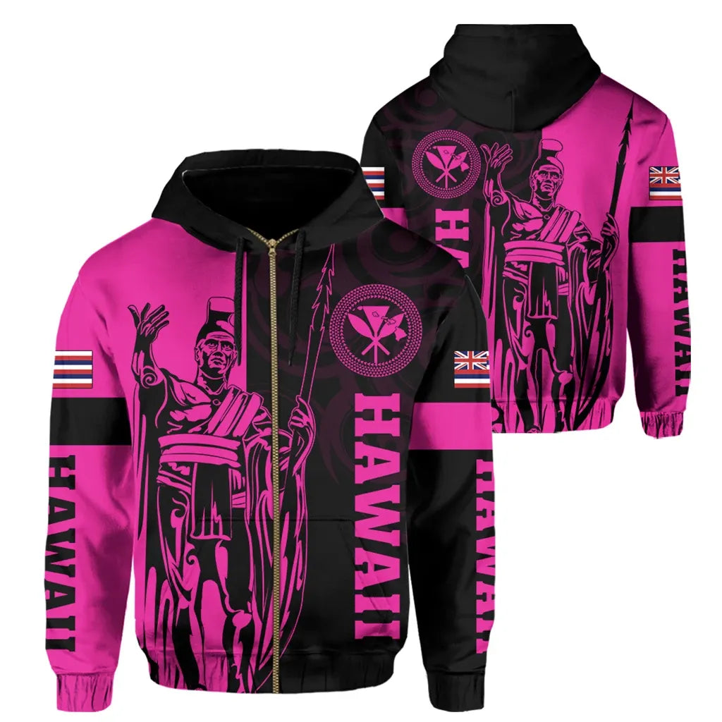 Polynesian Pride Hoodie Hawaii King Polynesian Hoodie Zip up Lawla Style Pink
