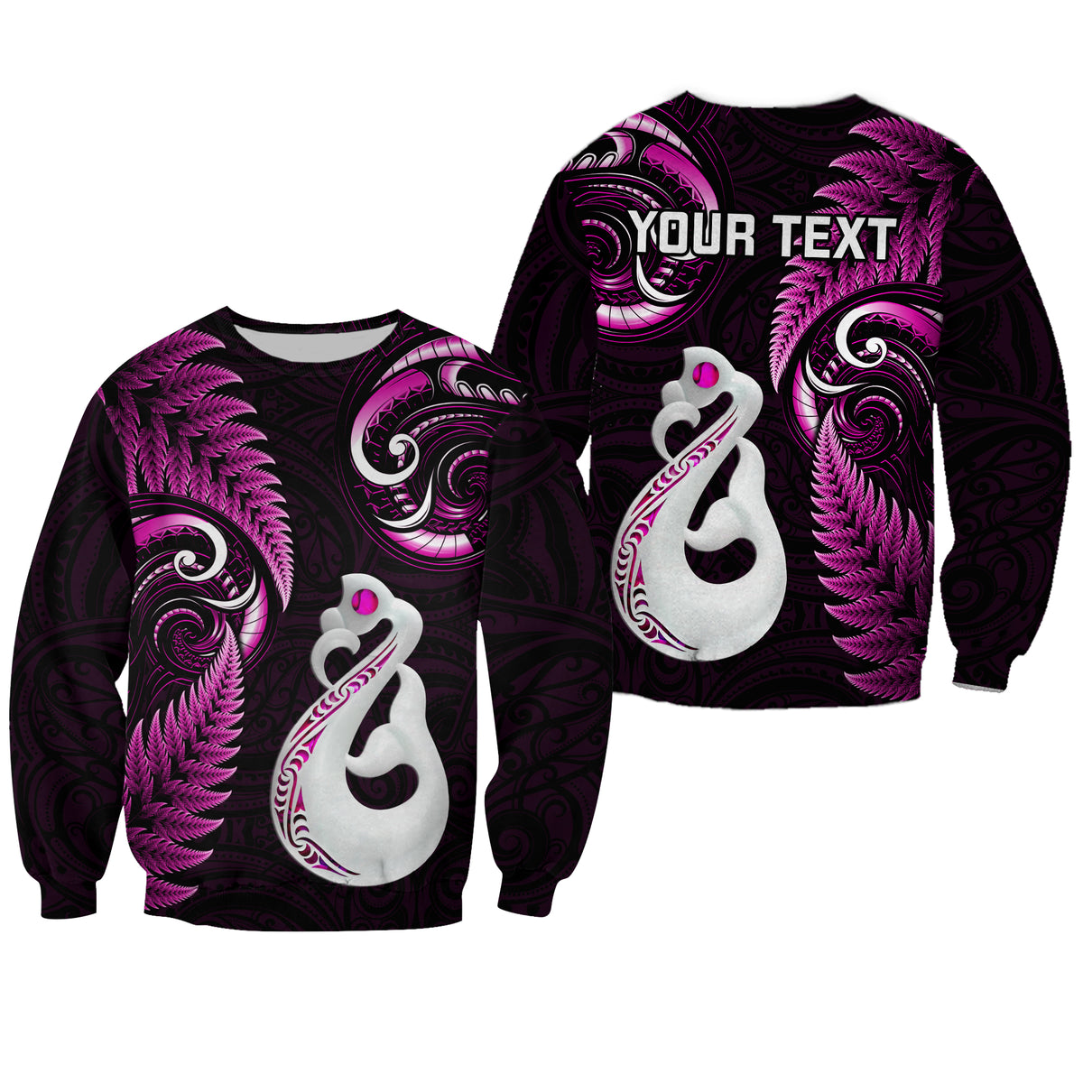 Personalised New Zealand Sweatshirt Aotearoa Silver Fern With Manaia Maori Unique Pink LT14 - Polynesian Pride